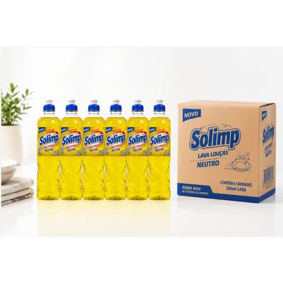 Detergente Lava Louças Solimp Neutro 500ml Kit 3 5 6 10 12 Unidades Alta Limpeza Econômico Lava Louças Pratos