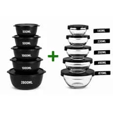 Kit 10 Potes Herméticos (Plástico + Vidro) | Tamanhos Variados | Organização Completa de Cozinha