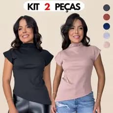 Kit Econômico 2 Blusas Femininas com Gola Alta Versáteis Confortáveis