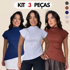 Combo 3 Blusas Feminina Gola Alta Assimétrica Moderna Elegante Versátil Casual