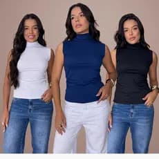 Regata Feminina Sem manga Lisa Casual Elegante Premium Ajustada Blusinha