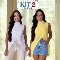 Kit Econômico 2 Blusas Femininas Estilo Moderno Assimétricas Sem Manga Zíper nas Costas