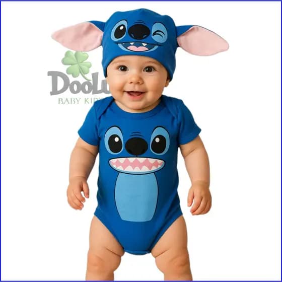 Body de Bebê Stitch Azul Menino / Temático Mêsversario