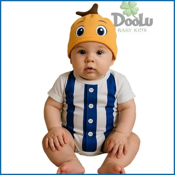 Body de Bebê Banana de Pijama + Touca Fantasia Infantil Banana de Pijama