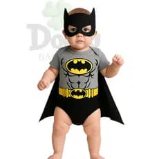Body De Bebê Batman + Máscara + Capa Temático Mêsversário