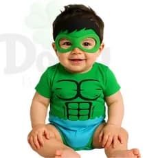 Body de Bebê Hulk + Mascara Infantil Linha Premium Mêsversario Tematico