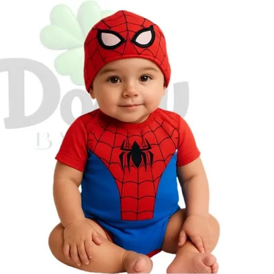 Body Bebê Infantil Homem Aranha + Touca Mêsversario Spiderman Linha Premium