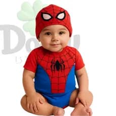 Body Bebê Infantil Homem Aranha + Touca Mêsversario Spiderman Linha Premium