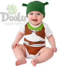 Body de Bebê Shrek Temático Mêsversario + Touca Shirek