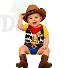 Body de Bebê Woody Toy Story + Chapéu Linha Premium Mêsversario Tematico Cowboy