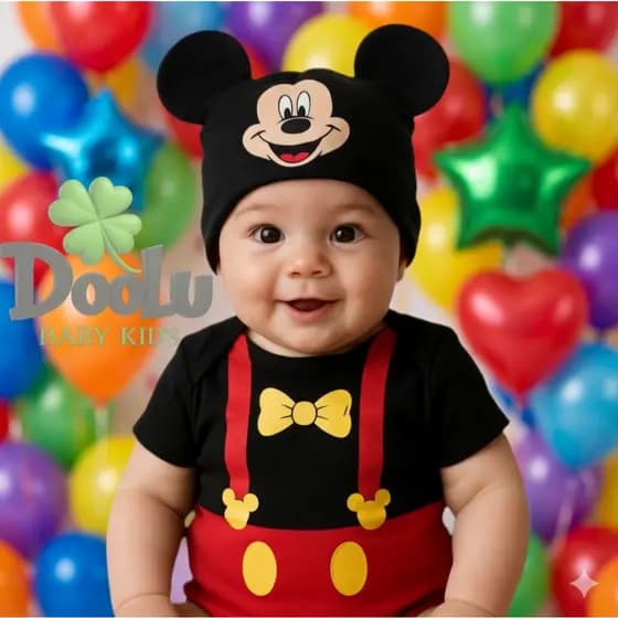 Body Bebê Mickey Mouse / Bore Mêsversario Tematico Mickey Gravata Linha Premium