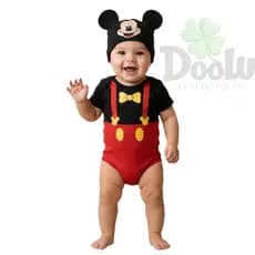 Body Bebê Mickey Gravata + Touca Infantil Linha Premium Mêsversario Tematico