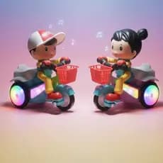 Brinquedo Boneco Empina Gira 360 Bicicleta Musical Som e Luz