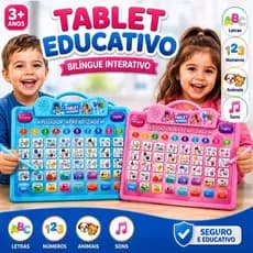 Tablet Infantil Educativo Bilíngue Português e inglês | Aprender Letras, Números, Palavras e Música