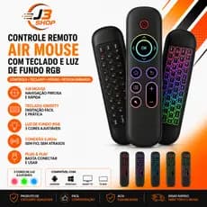 Controle Air Mouse Com Voz Mini Teclado Bluetooth RGB Pc Windows Android Mec Linux