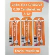 Kapbom Cabo Usb 30 cm ios tipo C V8 Carregamento rápido Transmissão de Dados modelo KA 321 5g