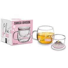 Caneca de Vidro com Infusor de Chá 315 ML sortidas Brasfoot