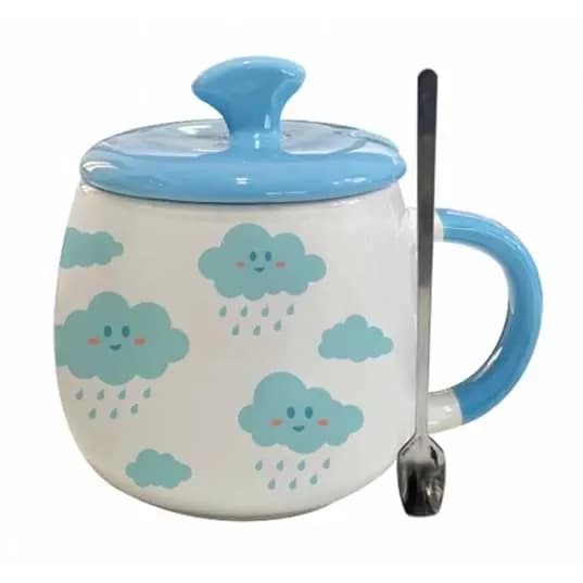 Caneca com Tampa Cerâmica Colher de Metal Fofa 450 ml Allmix