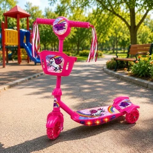 Patinete Infantil Rosa Triciclo Unicornio Luz Led Rodas Estaveis Seguro