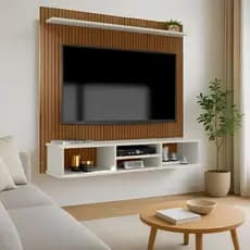 Home Painel Simples Tv Sala 50 Pol Ripado Com Nicho Offwhite