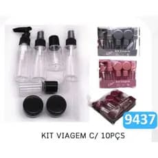 Kit Viagem com 10 Peças – Frascos Portáteis com Embalagem Transparente | 4 Cores