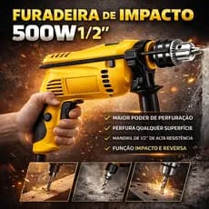 Furadeira Impacto 500W 220V 1/2" Tramontina Madeira Alvenaria Metal Concreto Reversível