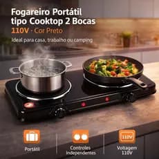 Fogareiro Portátil tipo Cooktop 2 Bocas Snel Camping RE405 Voltagem: 127V Cor Preto