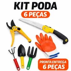Kit Paisagismo Poda Tesoura Luva Emborrachad Rastelo Pá e Garfo Jardinagem Bonsai mais Serra Dobrável Galho Corte Jardim