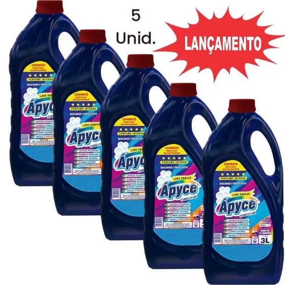 Kit 5 Sabão Líquido Lava Roupas 3 Litros Apyce Lançamento