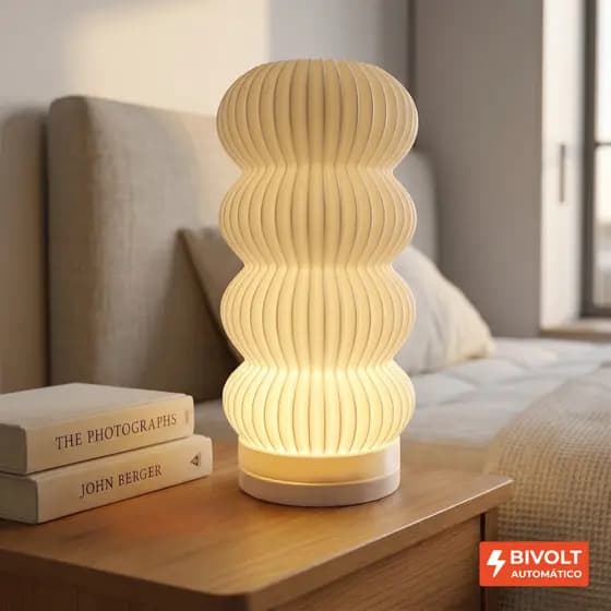 Luminária de Mesa 3D Kumo 28x14cm Bivolt Abajur Decorativo Lâmpada LED Quente Minimalista Japonês