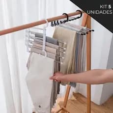 Kit Cabide Multifuncional para Calças de Inox com 5 Divisórias Branco/Preto