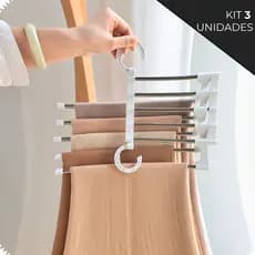 Kit 3 Cabide Multifuncional para Calças de Inox com 5 Divisórias Branco/Preto