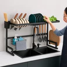 Escorredor De Louças 12 Pratos Organizador Cozinha Suspensa Preto Aço Inoxidável Rack Oliver Home