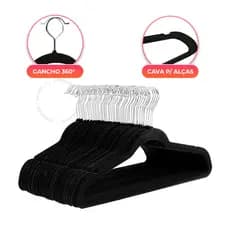 Kit Cabides Veludo De Roupa Cinza/Preto Antideslizante Slim Adulto