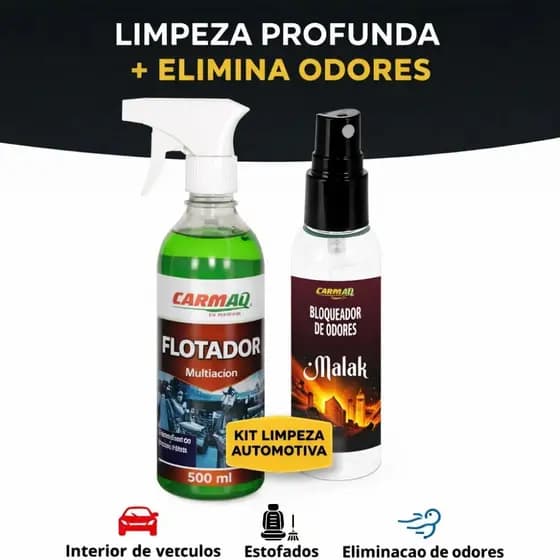 Kit Limpeza Interior Automotivo Flotador + Bloqueador de Odores Malak | Limpa Estofado Banco Carro e Elimina Mau Cheiro