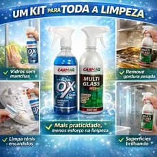Kit Limpeza Profissional Limpa Vidros e Gordura | Multi Glass + Oxclean | Limpeza Pesada, Box, Estofados e Limpa Tênis
