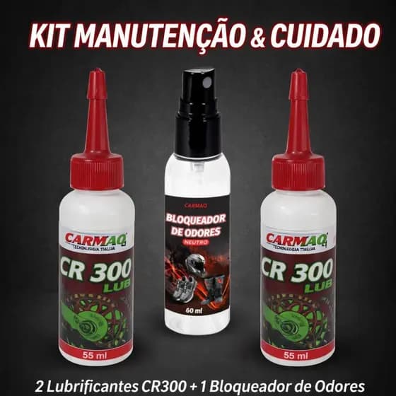 Kit 2 Lubrificante Corrente Moto Bike CR300 + Bloqueador de Odores Capacete Luvas Calçados | Moto Bicicleta E-Bike
