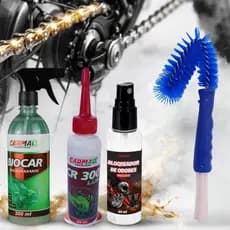 Kit Limpeza Corrente Bicicleta Premium Desengraxante + Escova Limpeza Relação + Lubrificante Corrente +Bloqueador Odores