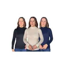 Blusa De Frio Feminina Tricot Lã Gola Trico Kit 3 Pecas