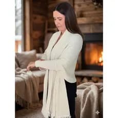 Poncho Feminino de Tricot Inverno com Manga Echarpe Liso Macio e Elegante