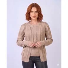 Conjunto Casaco e Camiseta Feminino Twin Set Tricot Trabalhado Cardigan Blusa de Frio Manga longa