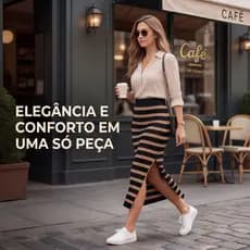 Saia Midi Canelada Feminina Tricot Fenda Moda Evangelica Elegante e Confortável