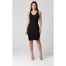 Vestido Tricot Feminino Verao Alça Canelado Justo Fenda Liso Casual Basico Tubinho Elegante