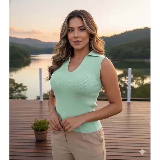 Blusa tricot Feminina Gola Polo Modal Estiloso Versatil Tricot Premium