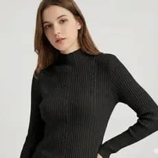 Blusa de Frio Feminina Manga Longa Tricot Modal Premium Gola Alta Detalhe Trança