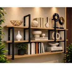 Prateleira Industrial Suspensa Parede Organizadora Elegante Ferro Metalon MDF/MDP 120cm