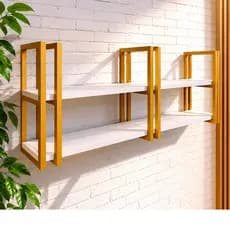 Prateleira Granada Dupla Dourada Decorativa Design Moderno Estilo Industrial MDF 1,20CM e Suporte