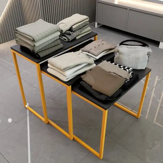 Trio Expositor Preto e Dourado Estilo Industrial Ferro Metalon MDF/MDP Organizador Para Lojas e Casa