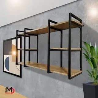 Estante Suspensa Estilo Industrial Em Ferro Metalon E Prancha MDF MDP P/ Qualquer Ambiente