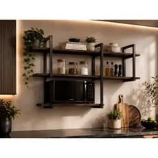 Prateleira Suspensa Moderna Toda Preta Fácil de Limpar Decorativa Oranizadora